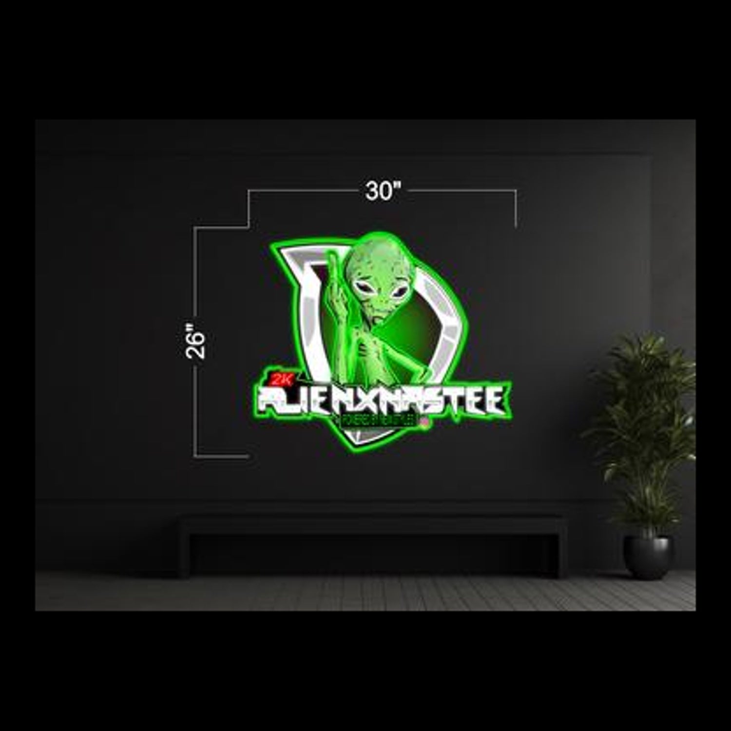 Alienxhustle Green Alien White Text Led Neon Sign For Sci-Fi Indoor Decor | Shineneon