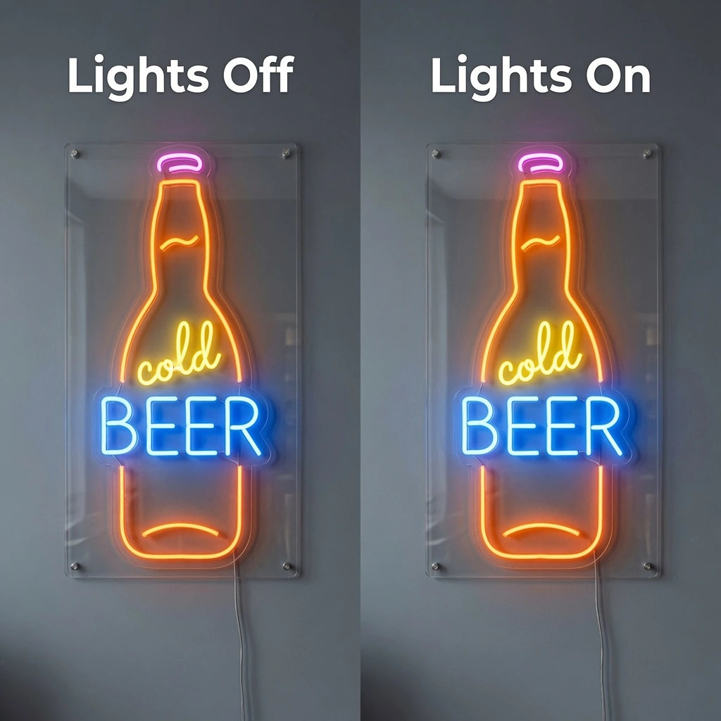 All Beer Business LED Neon Sign - 06 Day Night Comparison