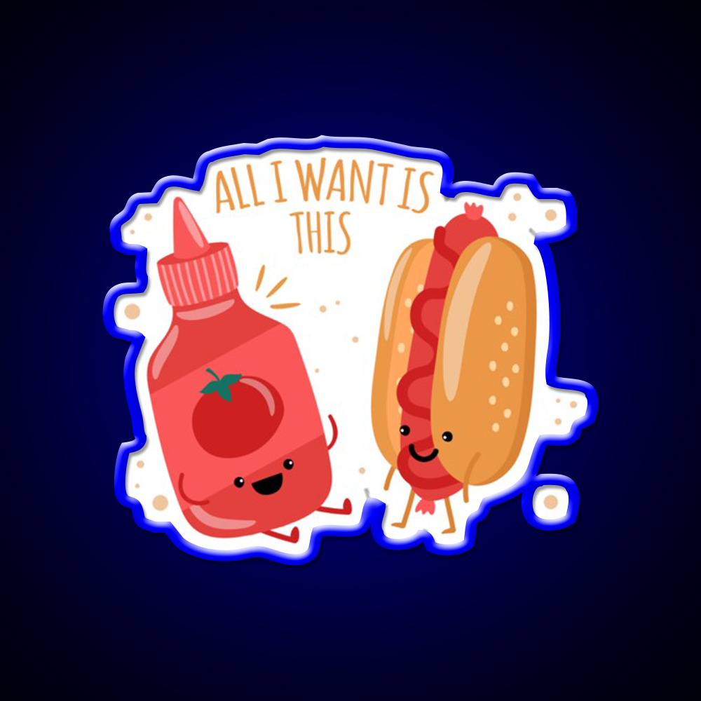 All I Want Is Hot Dog And Ketchup Fast Food Led Neon Sign For Burger Place Rgb Color