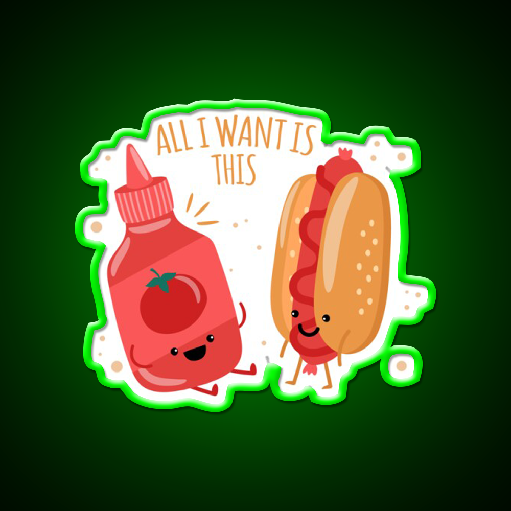 All I Want Is Hot Dog And Ketchup Fast Food Led Neon Sign For Burger Place Rgb Color