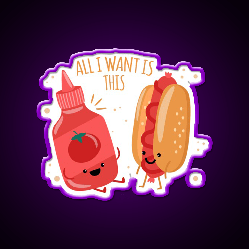 All I Want Is Hot Dog And Ketchup Fast Food Led Neon Sign For Burger Place Rgb Color - Shineneon