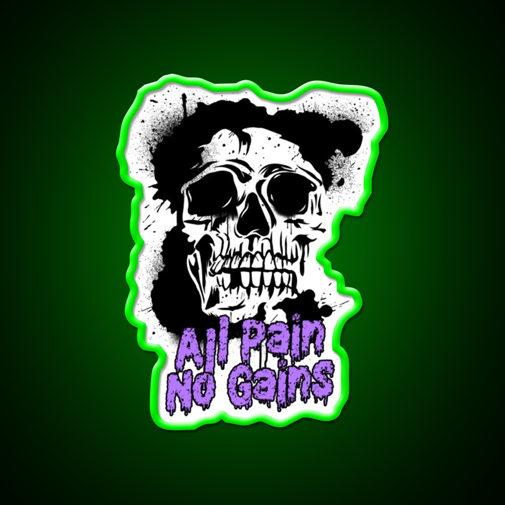 All Pain No Gains Bodybuilding Skull Gym Fitness Led Neon Sign Rgb Color