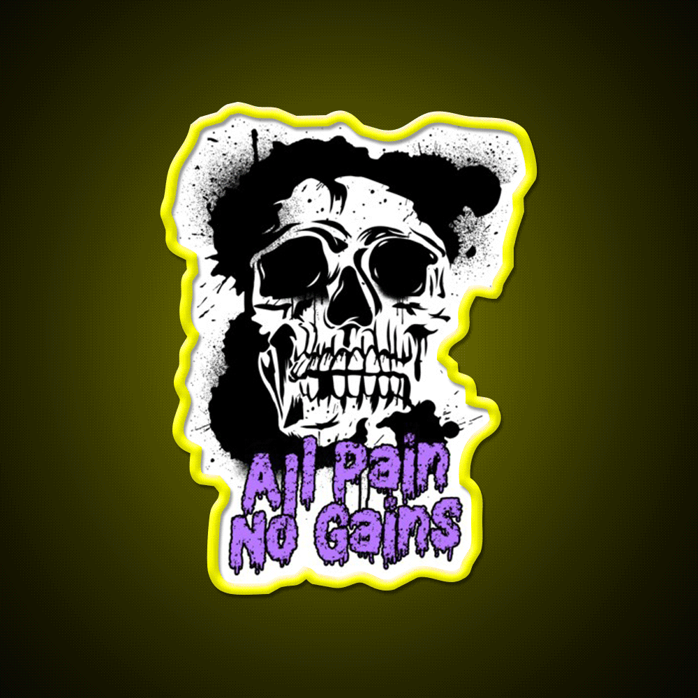 All Pain No Gains Bodybuilding Skull Gym Fitness Led Neon Sign Rgb Color