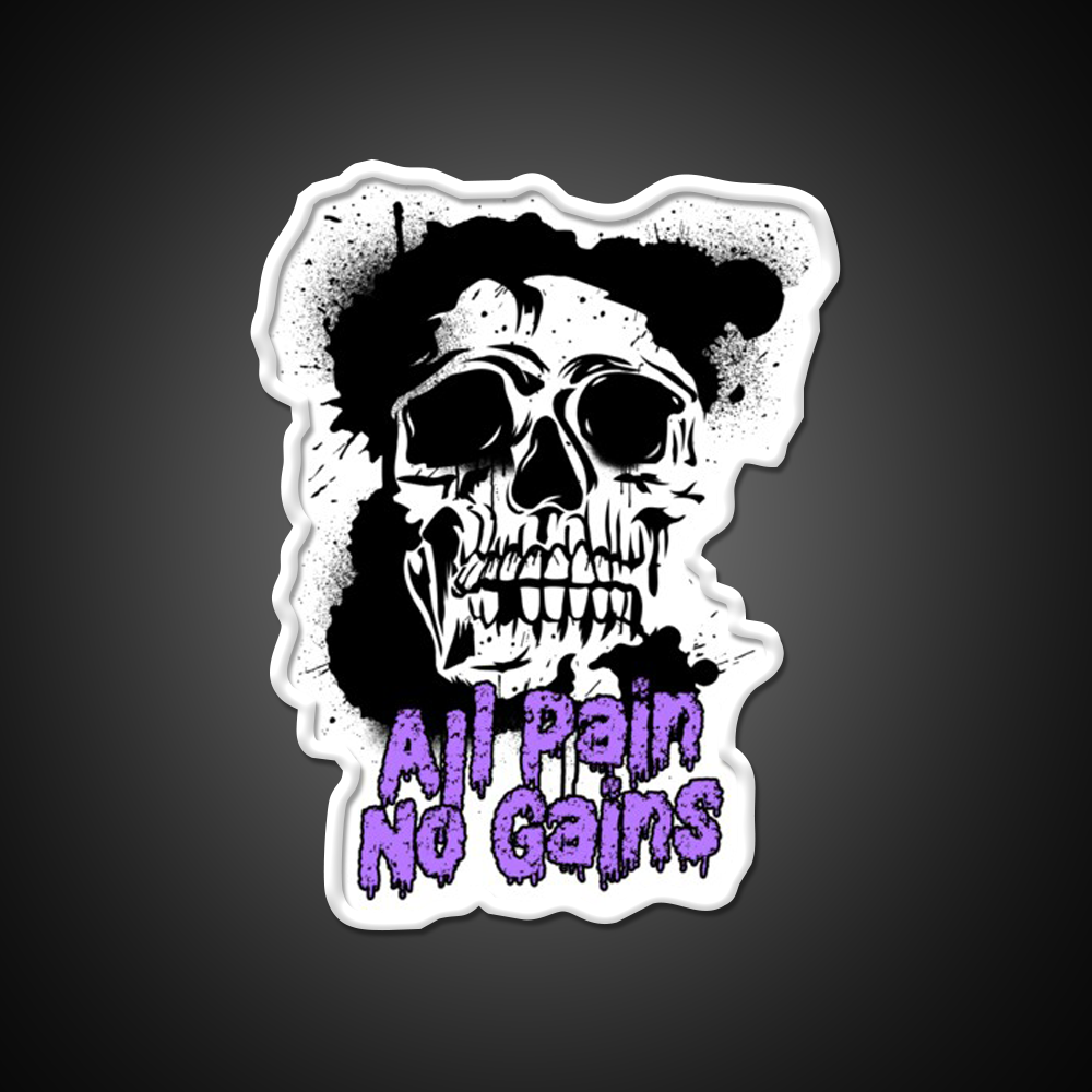 All Pain No Gains Bodybuilding Skull Gym Fitness Led Neon Sign Rgb Color
