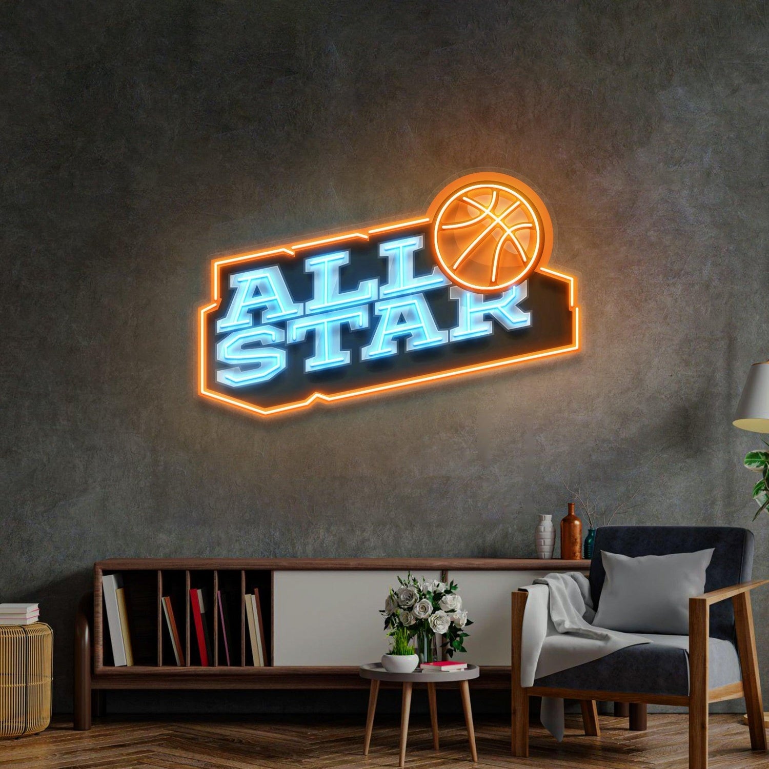 All Star Basketball Blue And Orange Uv Printed Led Neon Sign For Sports Room Decor | Shineneon
