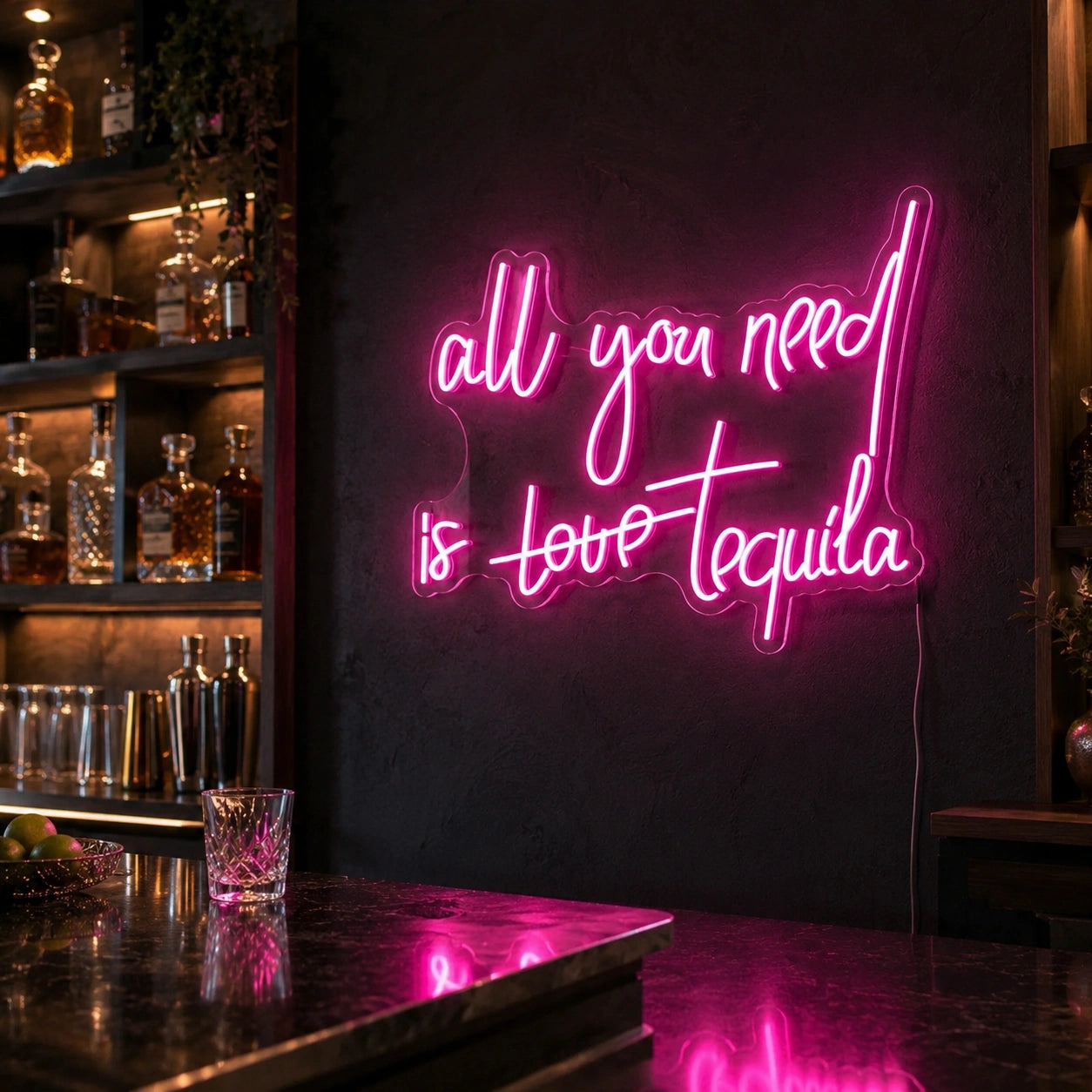 All You Need Is Tequila Neon Sign Wall Art LED Neon Sign real lifestyle scene
