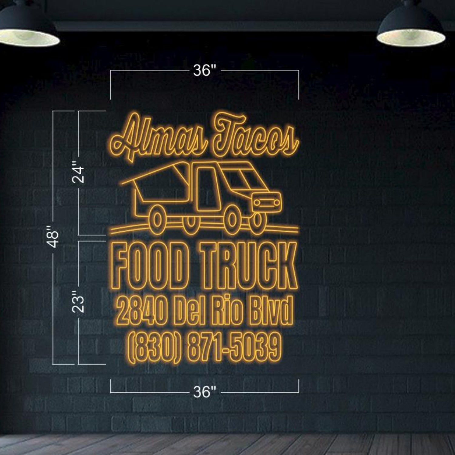 Almas Tacos Food Truck Yellow Artwork Led Neon Sign For Business Decor | Shineneon