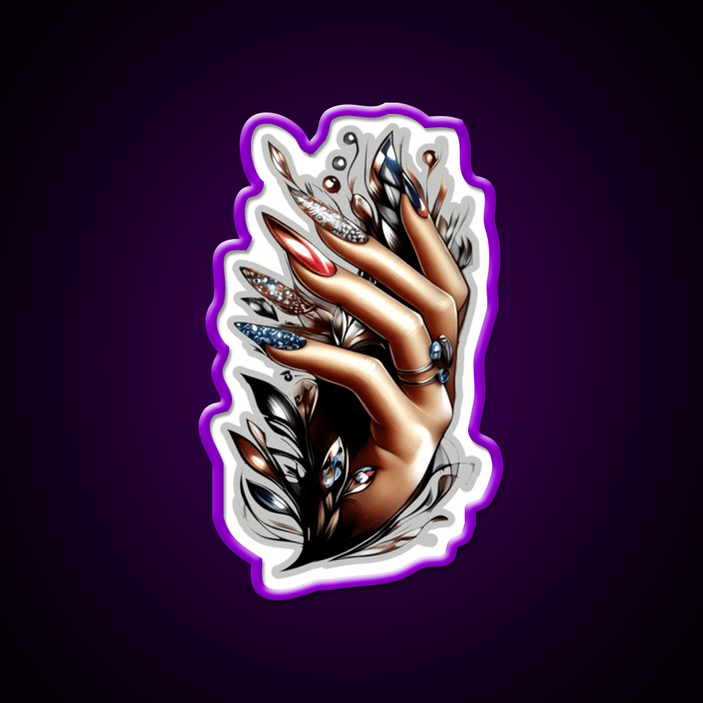 Almond Nails And Delicate Black Patterns Nail Salon Led Neon Sign Rgb Color - Shineneon