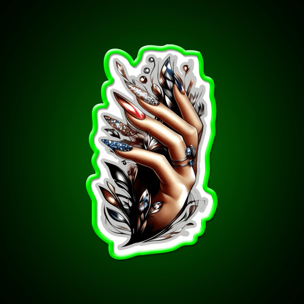 Almond Nails And Delicate Black Patterns Nail Salon Led Neon Sign Rgb Color - Shineneon
