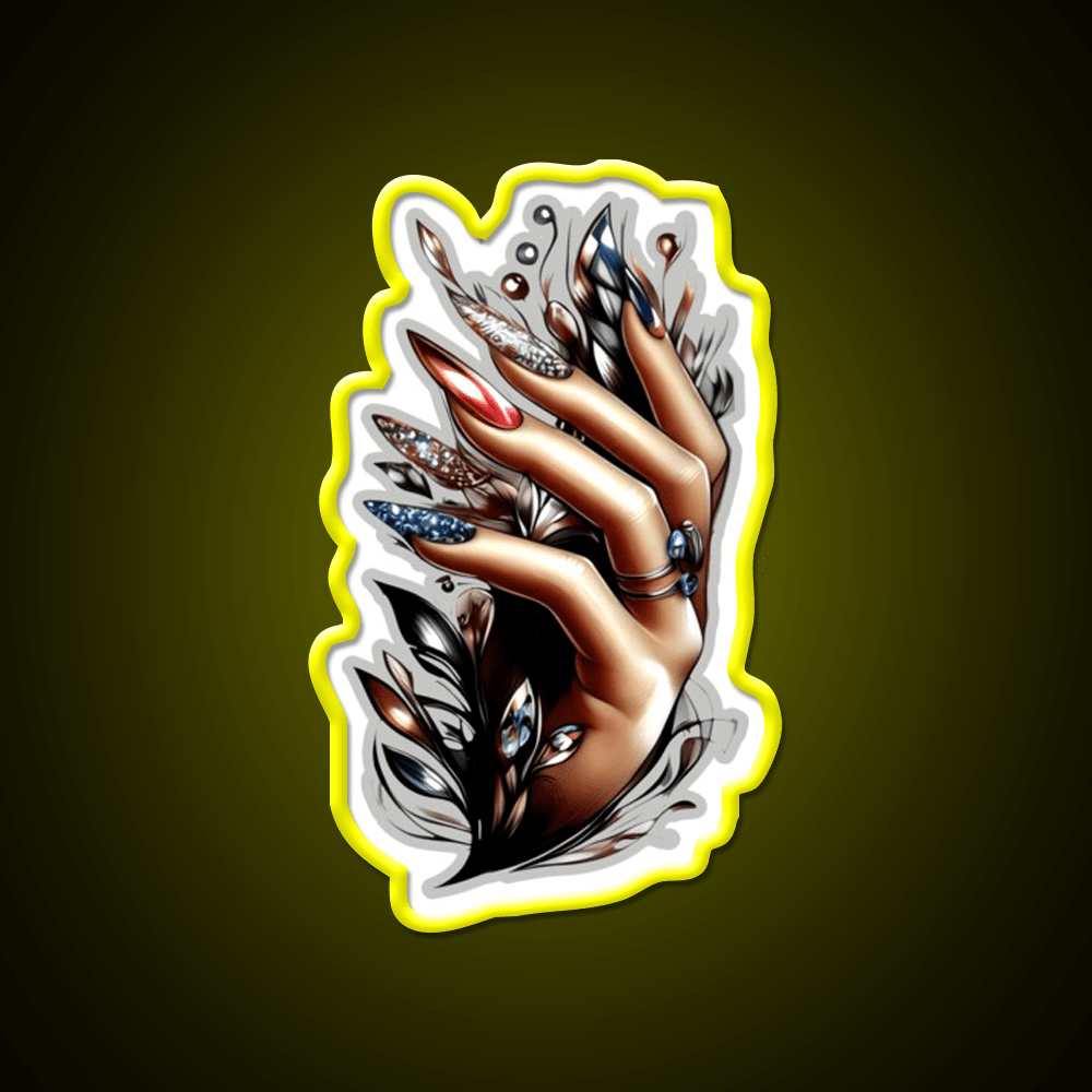 Almond Nails And Delicate Black Patterns Nail Salon Led Neon Sign Rgb Color - Shineneon