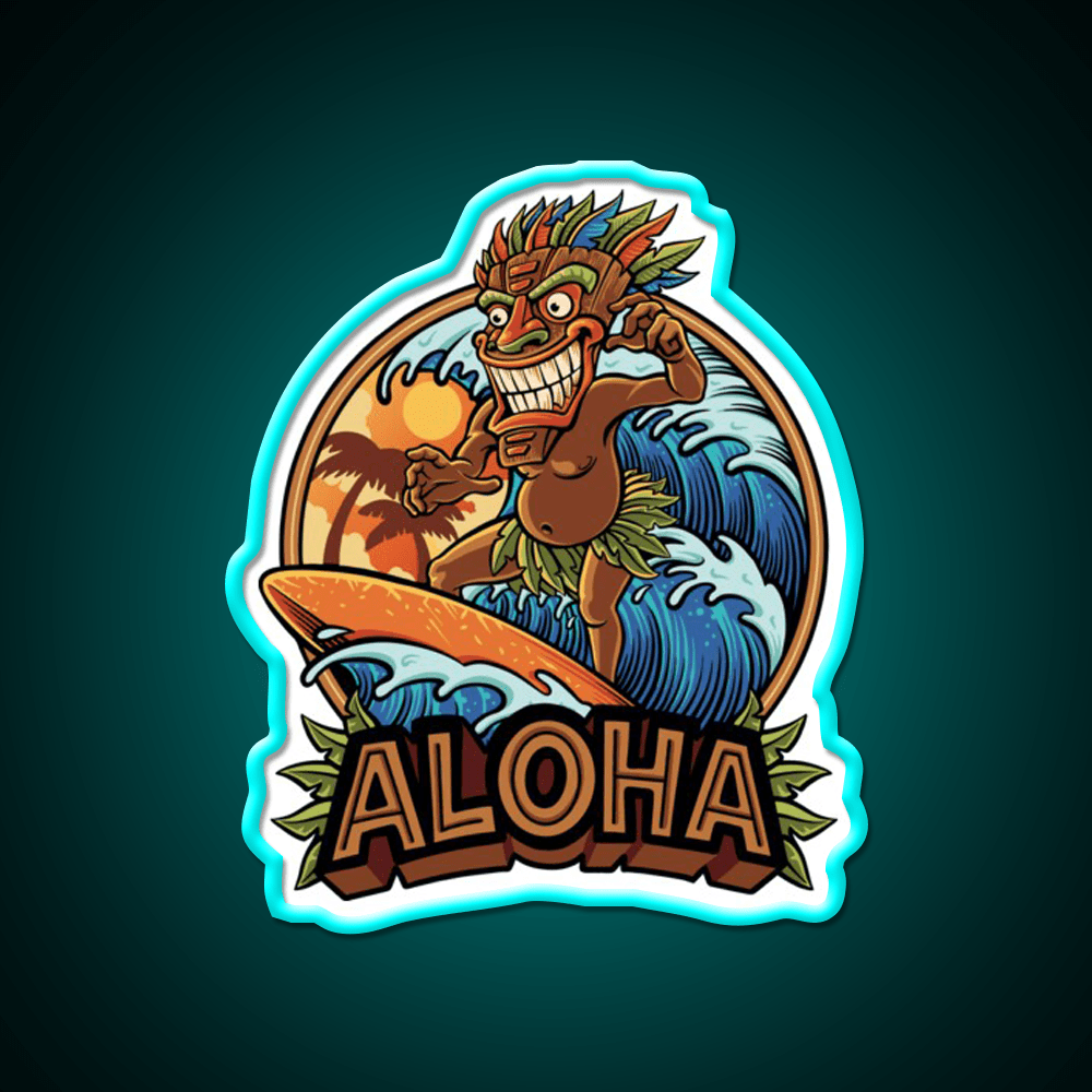 Aloha Tiki Surfer Cocktail Bar Decor Led Neon Sign Rgb Color - Shineneon