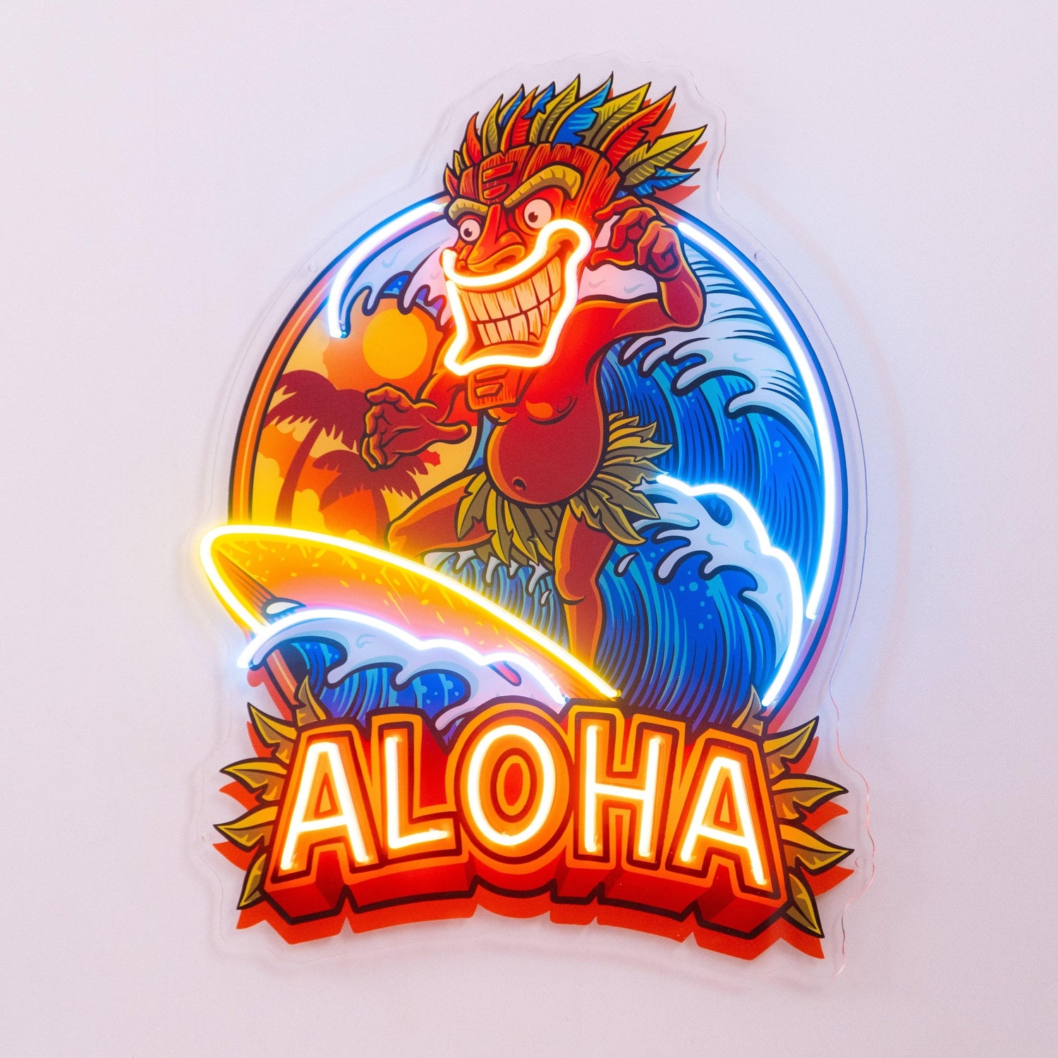 Aloha Tiki Surfing Multicolor Uv Printed Led Neon Sign For Tropical Bar Beach Decor | Shineneon