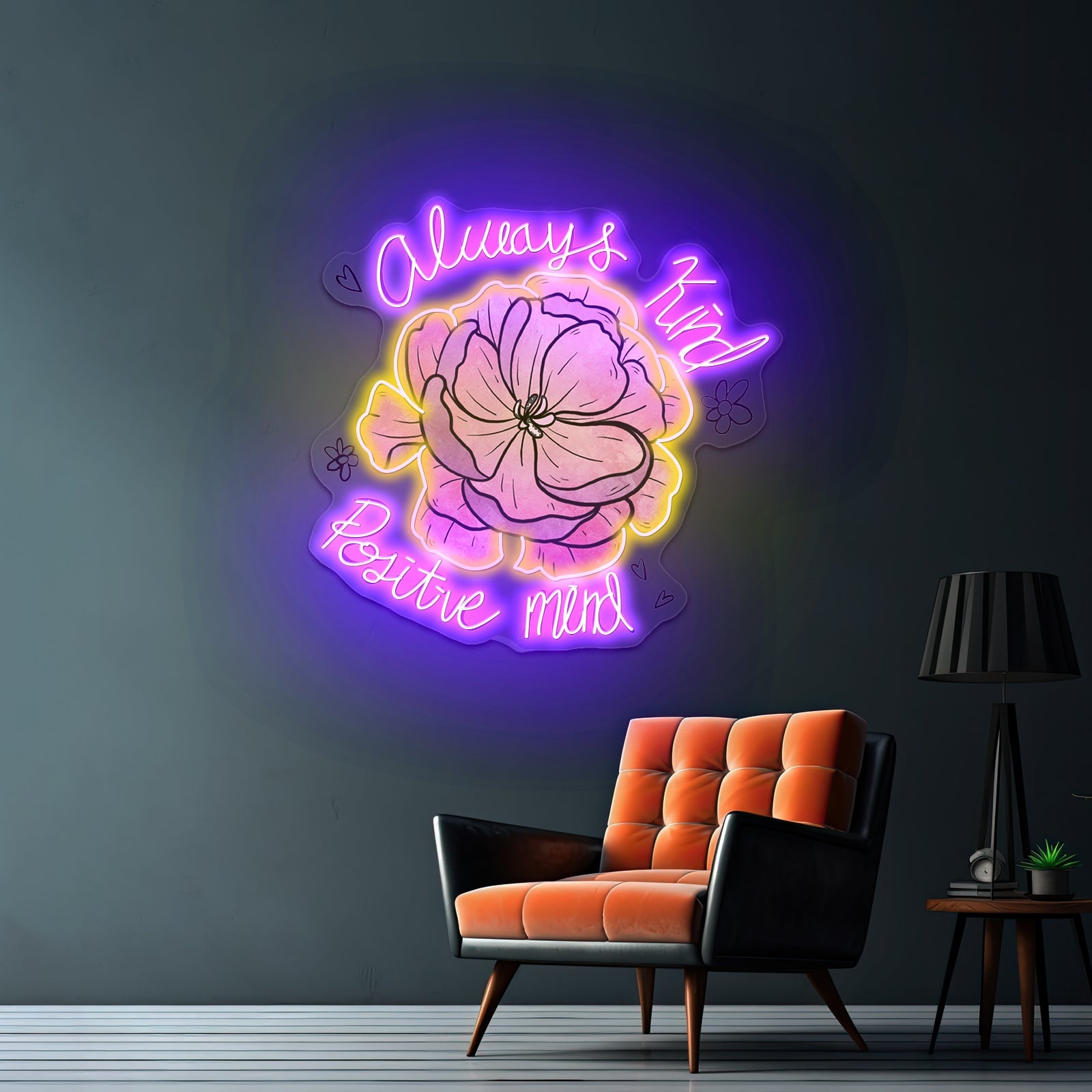 Always Kind Positive Mind Floral Peony Neon Signs For Funny Neon Signs Artwork - Shineneon