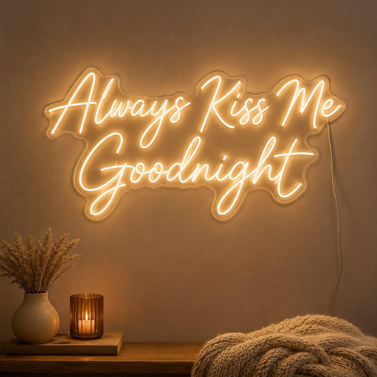 Always Kiss Me Goodnight Handwritten Wall Light LED Neon Sign - 02 High-Converting Product Image