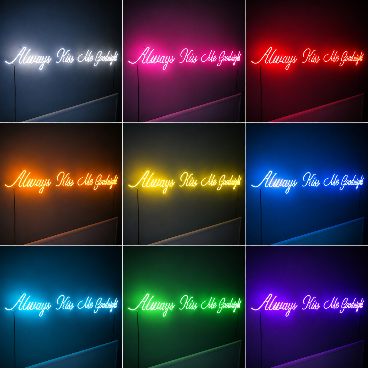 Always Kiss Me Goodnight LED Neon Sign Living Room Decor - 05 Color Grid