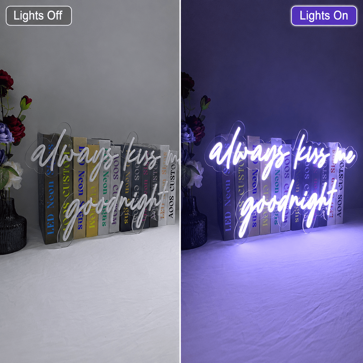 Always Kiss Me Goodnight Mounted LED Neon Sign - Shineneon
