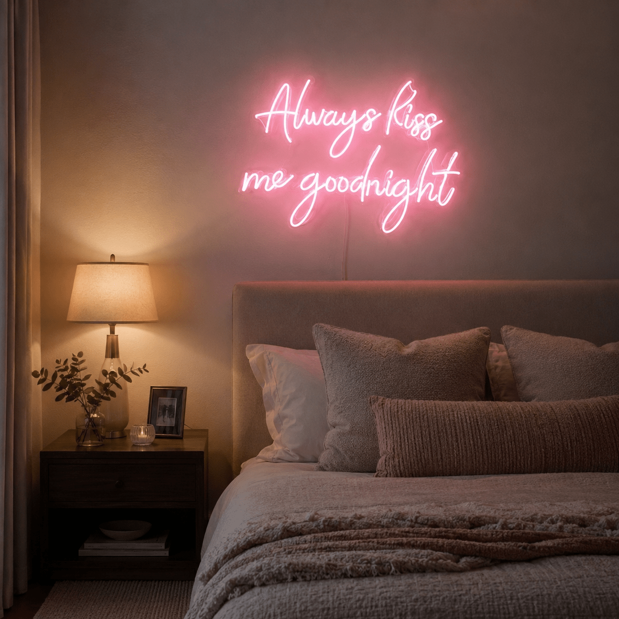 Always Kiss Me Goodnight Script Wall Decor LED Neon Sign Wall Neon Sign - Shineneon