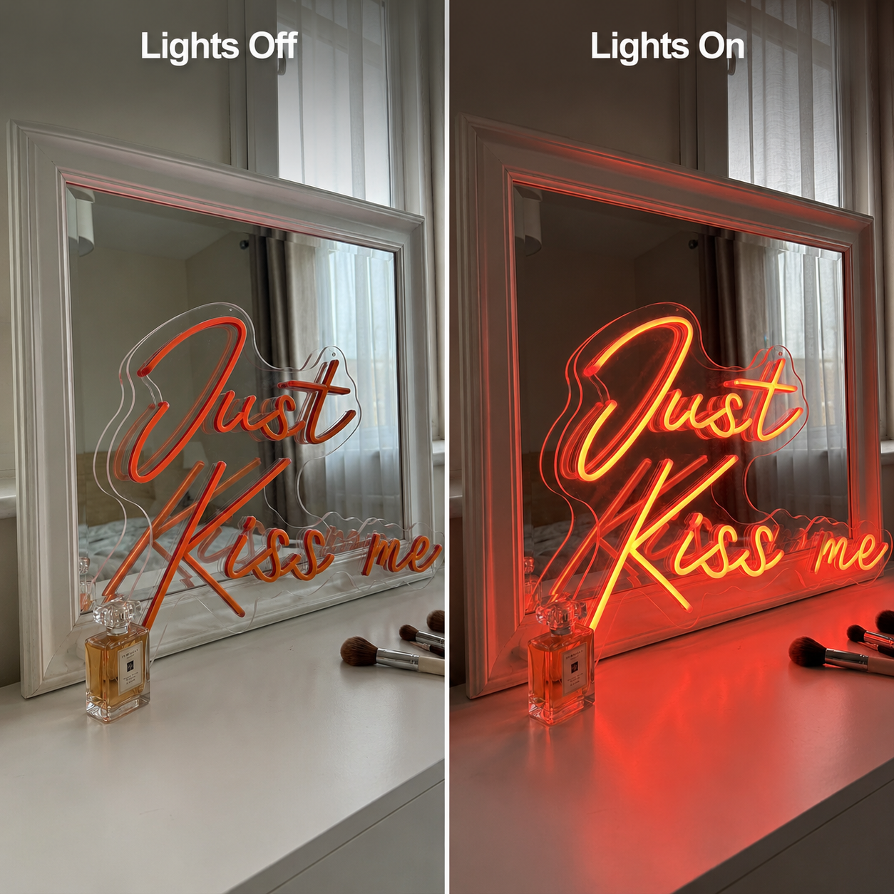 Always Kiss Me Goodnight Sign Wall Decor LED Neon Sign - 06 Day Night Comparison