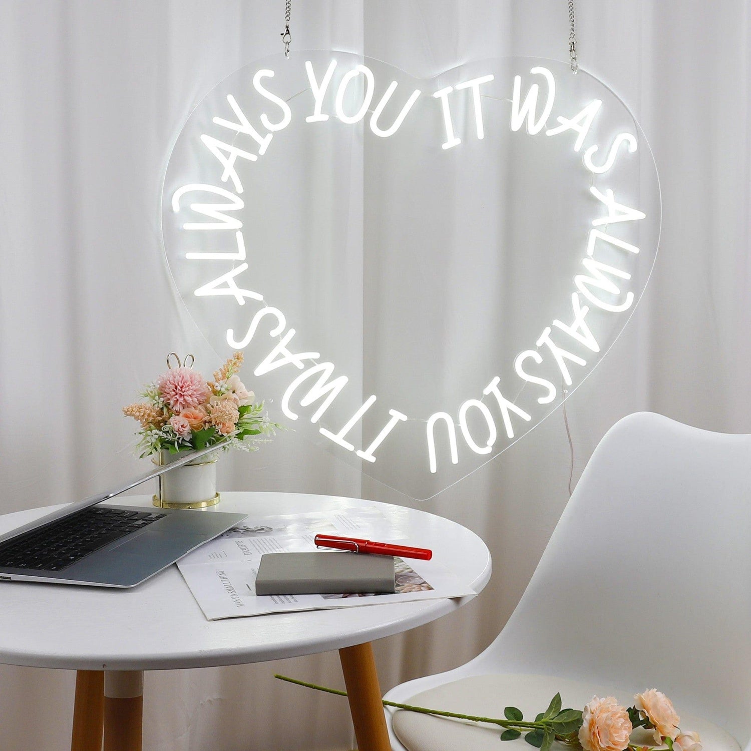 Always You White Heart Led Neon Sign For Green Wall Decor | Shineneon