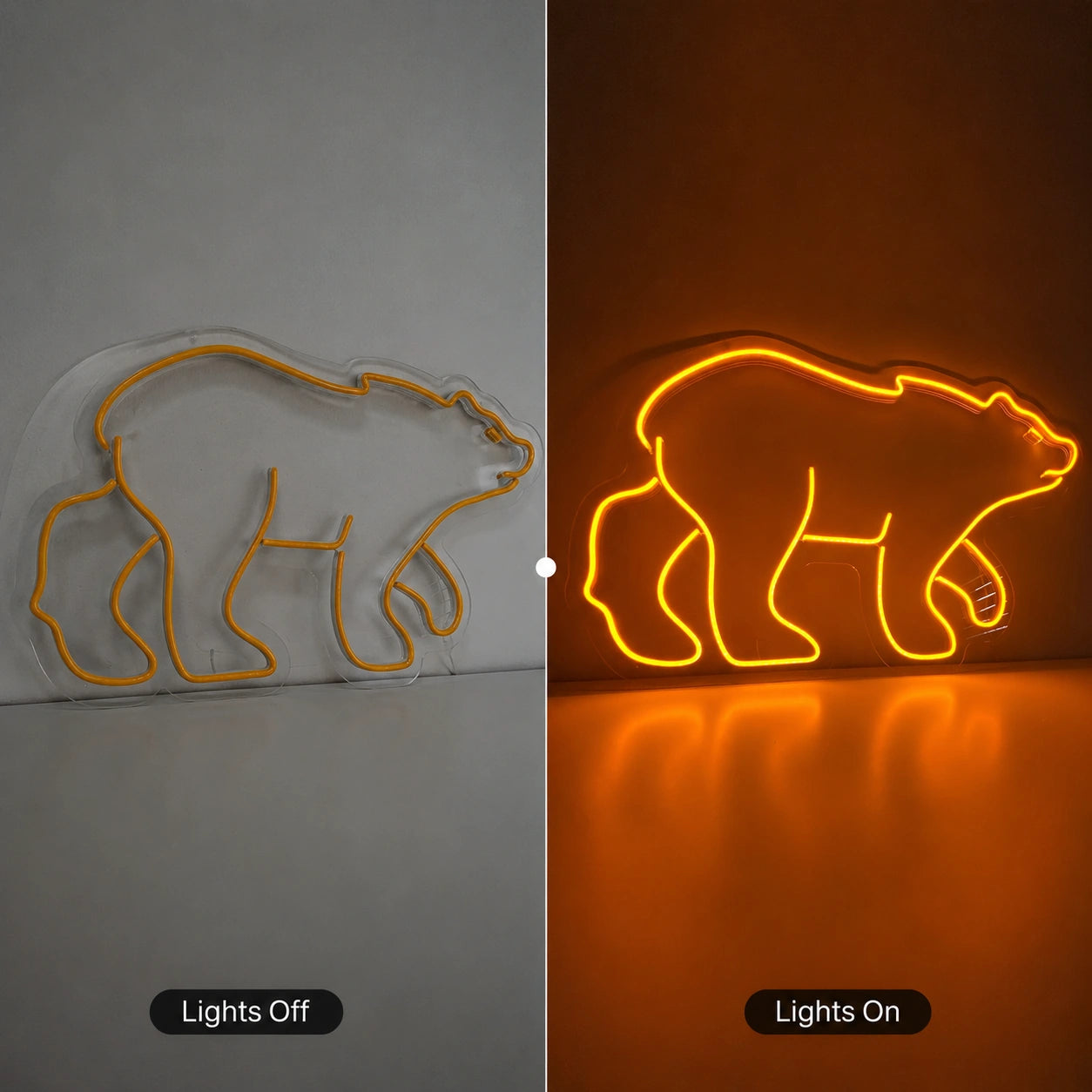 Amber Walking Bear Neon Sign LED Neon Sign day and night comparison