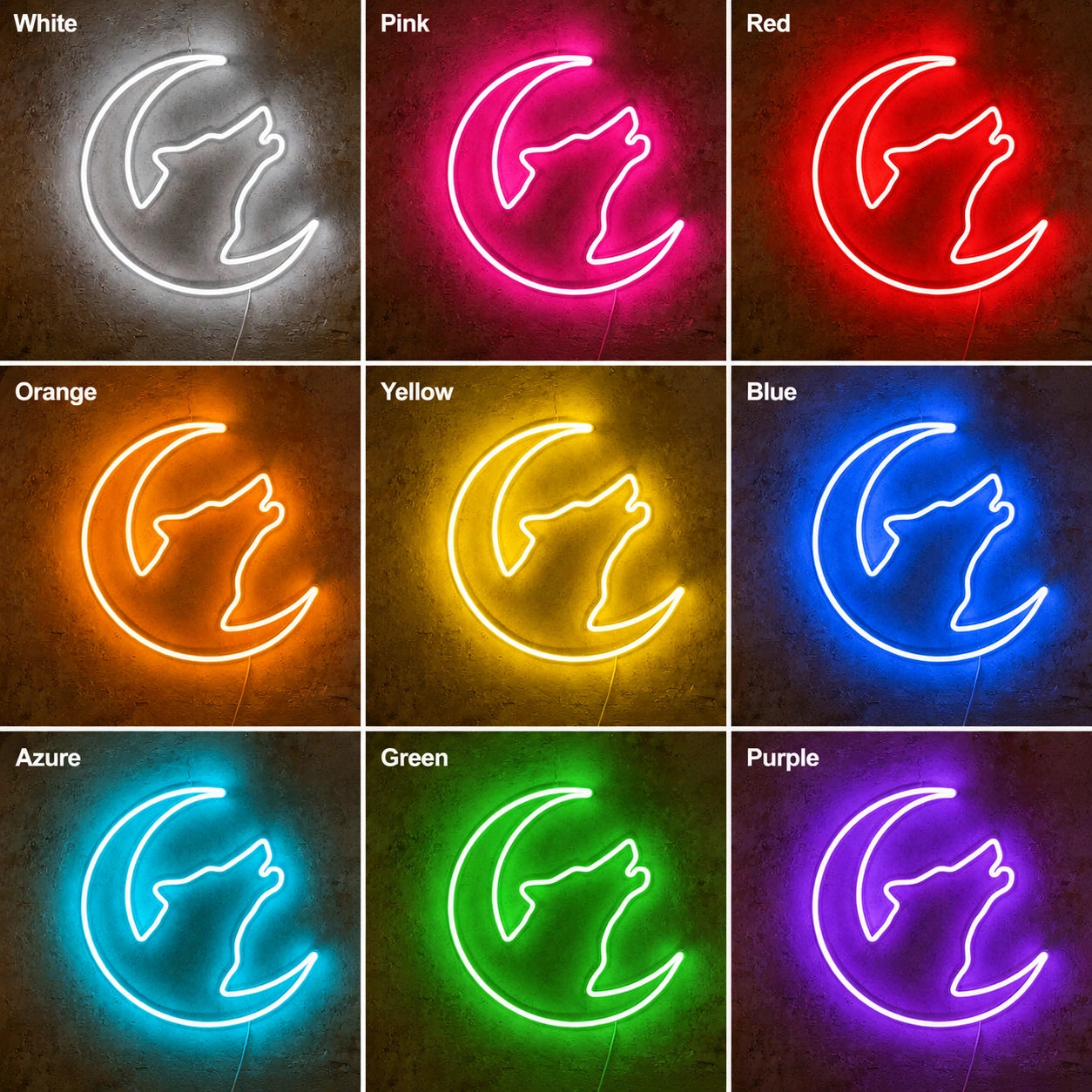 Amber Wolf Moon Neon Sign LED Neon Sign color grid