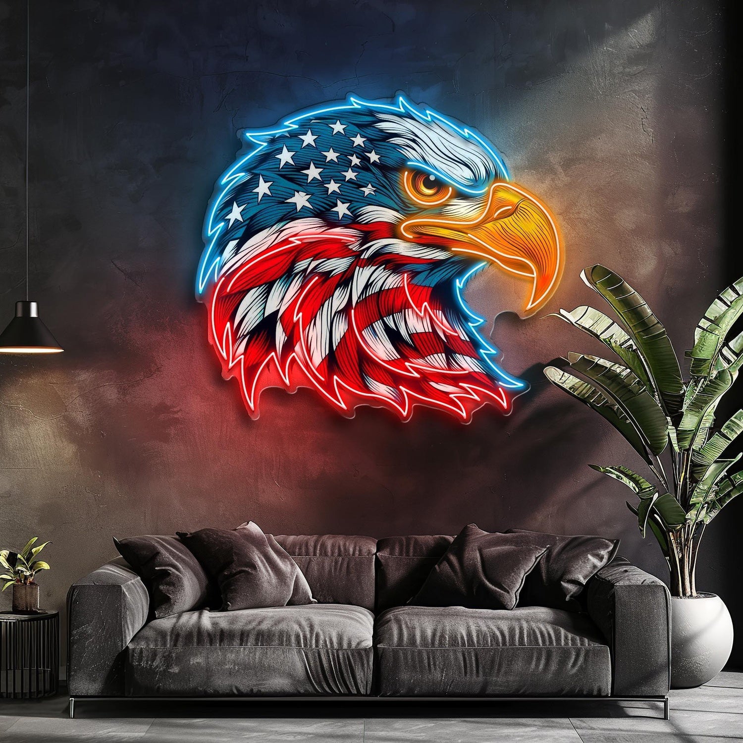 American Flag Eagle Head Uv Printed Led Neon Sign Artwork For Patriotic Home Bar Decor | Shineneon