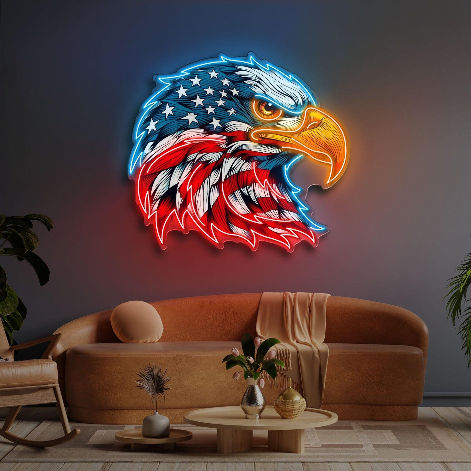 American Flag Eagle Head Uv Printed Led Neon Sign Artwork For Patriotic Home Bar Decor | Shineneon