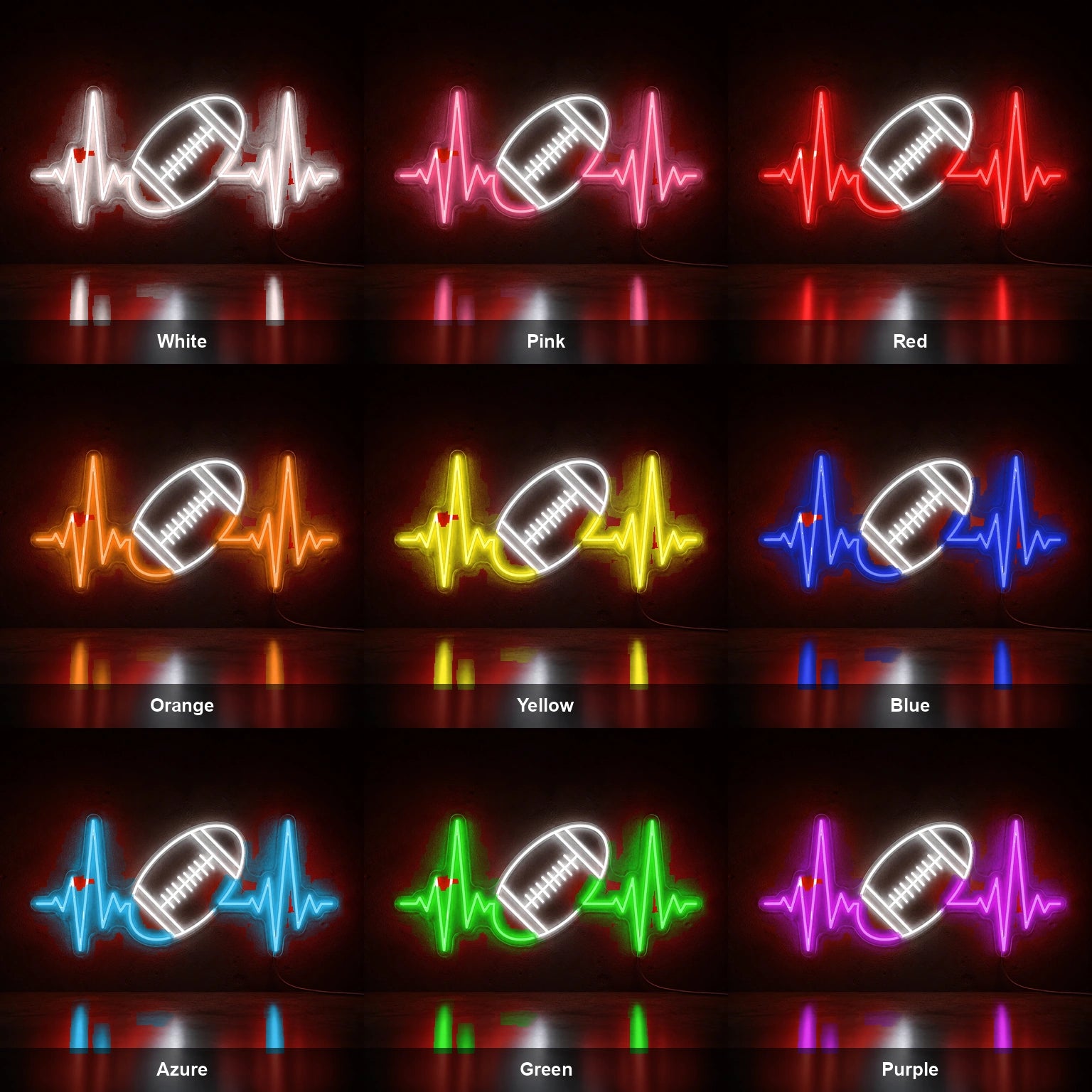 American Football Heartbeat Man Cave LED Neon Sign color grid