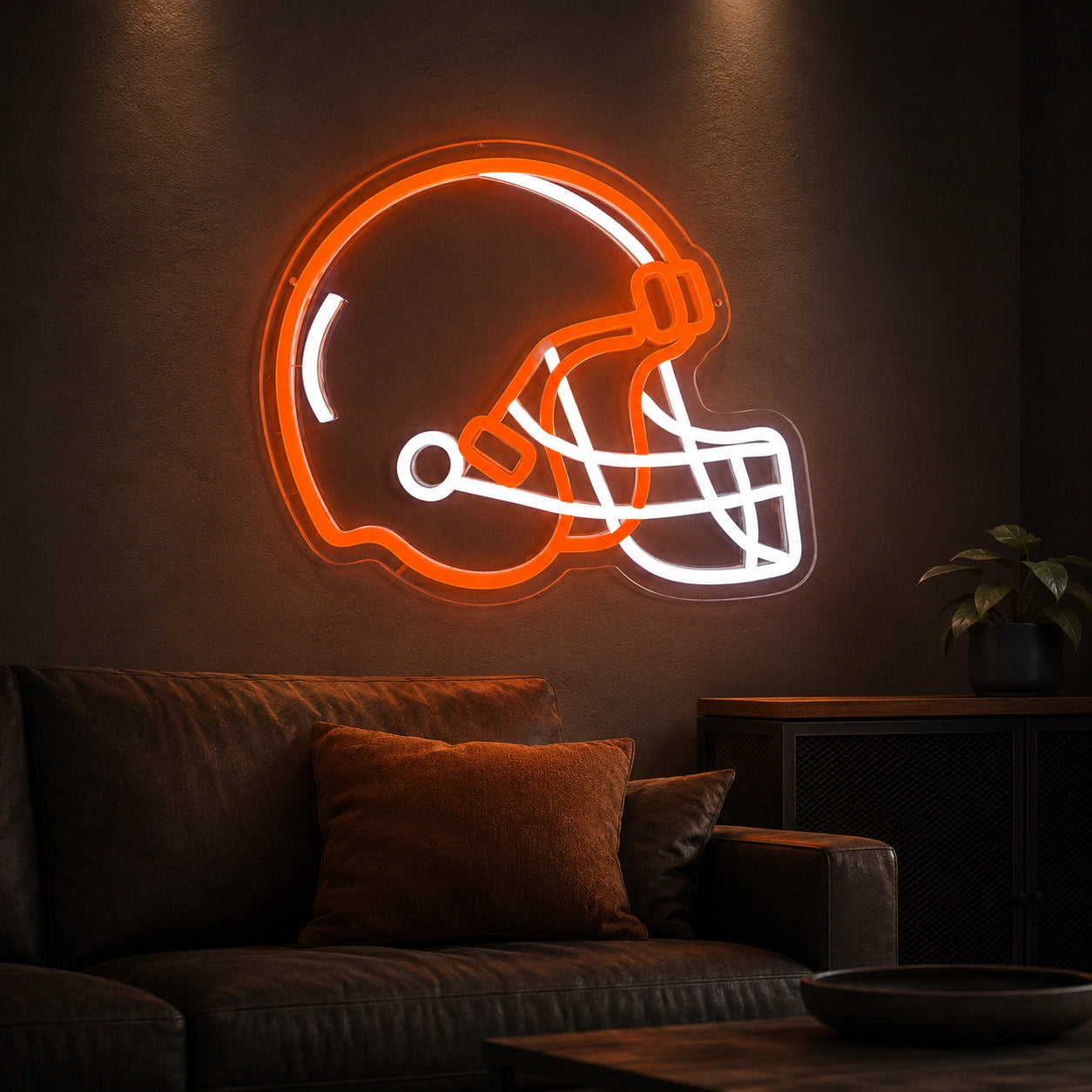 American Football Helmet Facemask LED Neon Sign real lifestyle scene