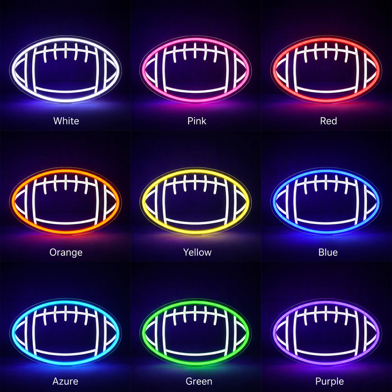 American Football Outline LED Neon Sign day and night comparison