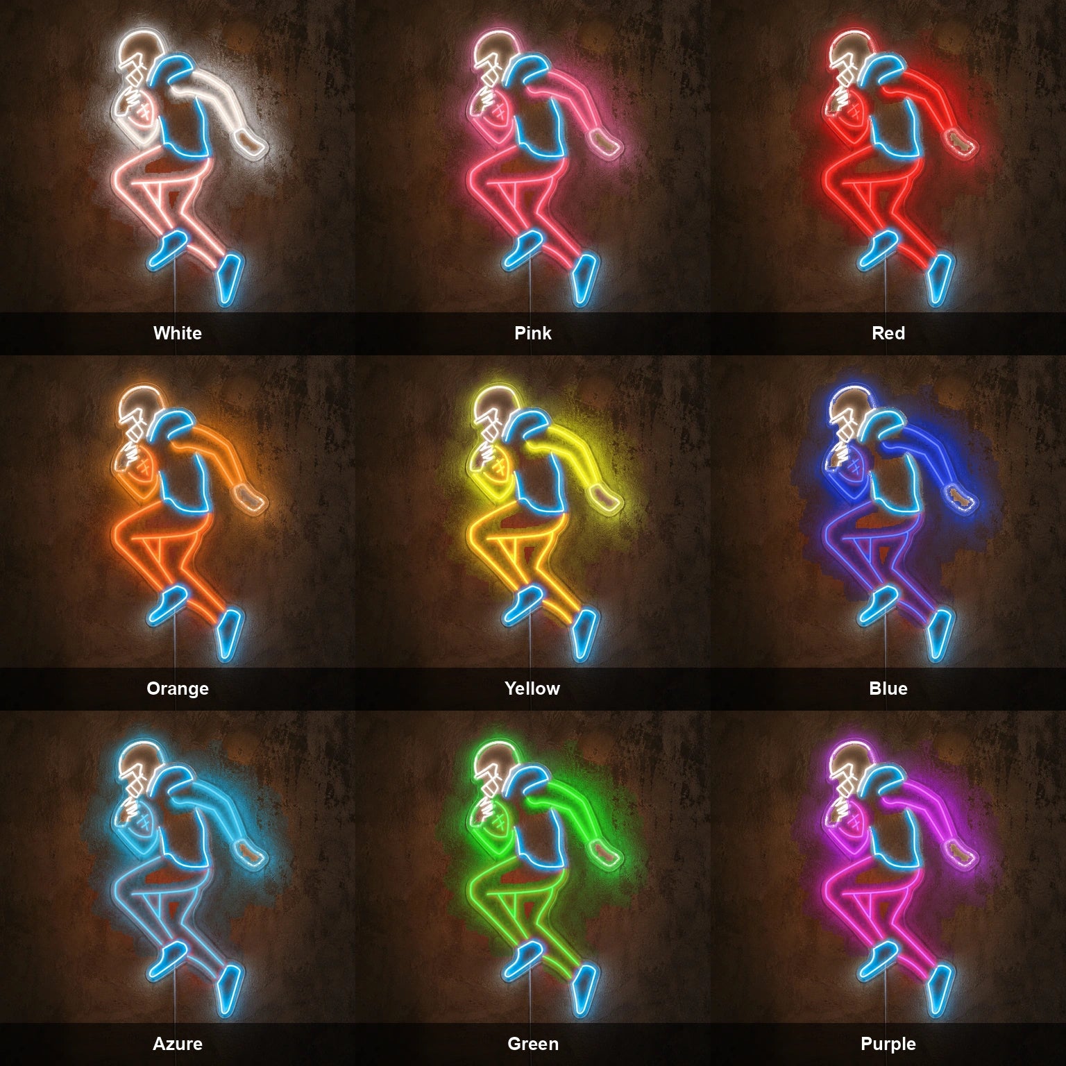 American Football Player LED Neon Sign color grid