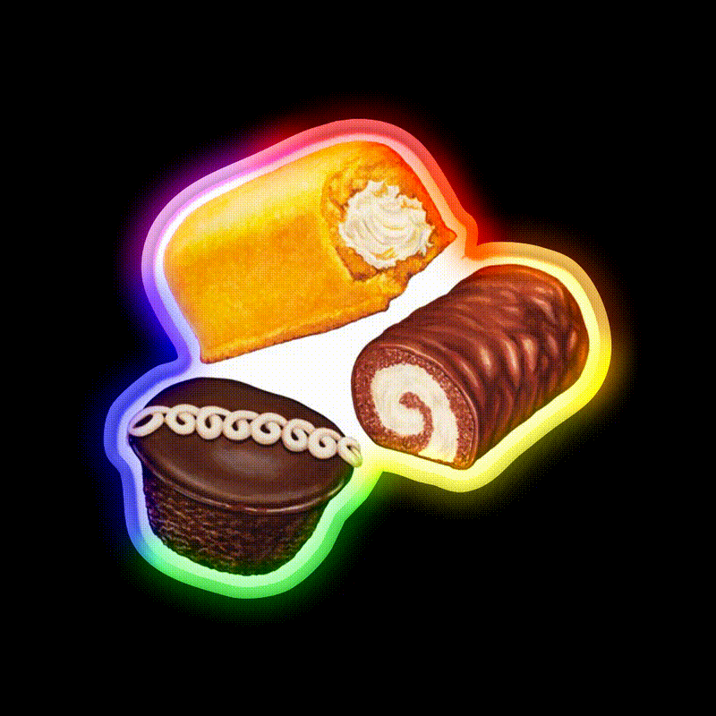 American Snack Cakes Pattern Snack Food Led Neon Sign Rgb Color - LED neon sign close-up detail