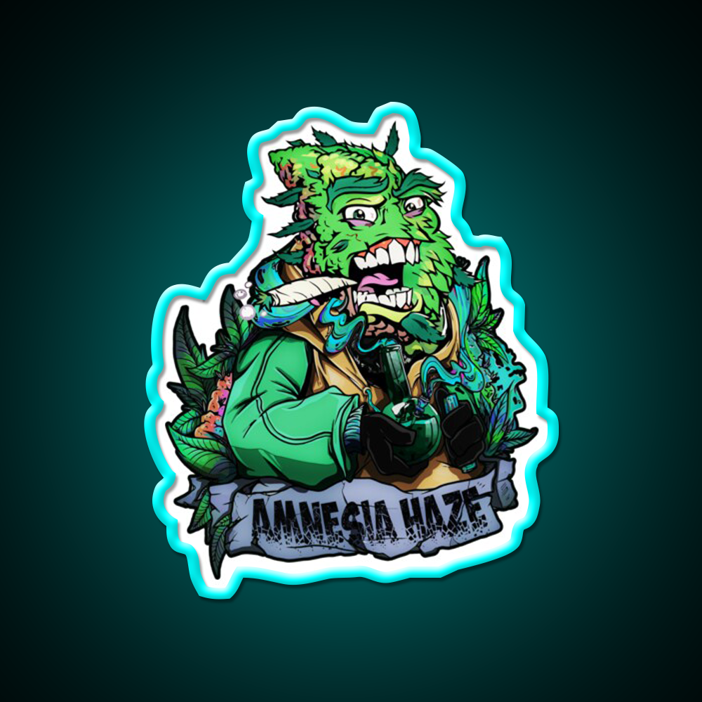 Amnesia Haze Weed Strain Hemp Inspired Green Leaf Led Neon Sign Rgb Color - Size and dimension reference