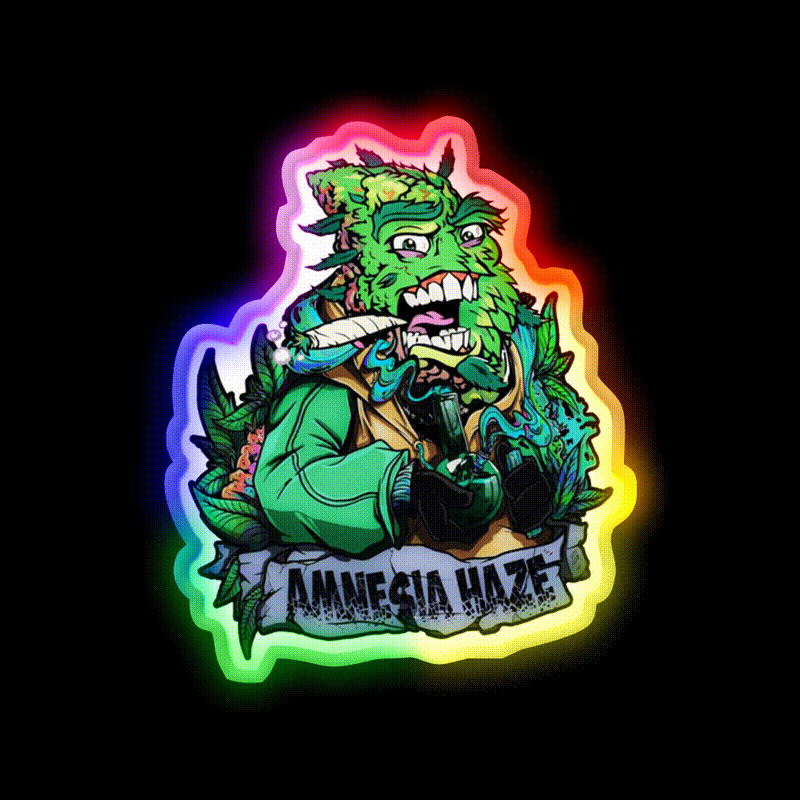 Amnesia Haze Weed Strain Hemp Inspired Green Leaf Led Neon Sign Rgb Color - LED neon sign close-up detail