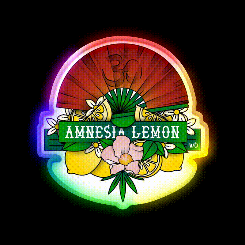 Amnesia Lemon Hemp Inspired Green Leaf Led Neon Sign Rgb Color - LED neon sign close-up detail