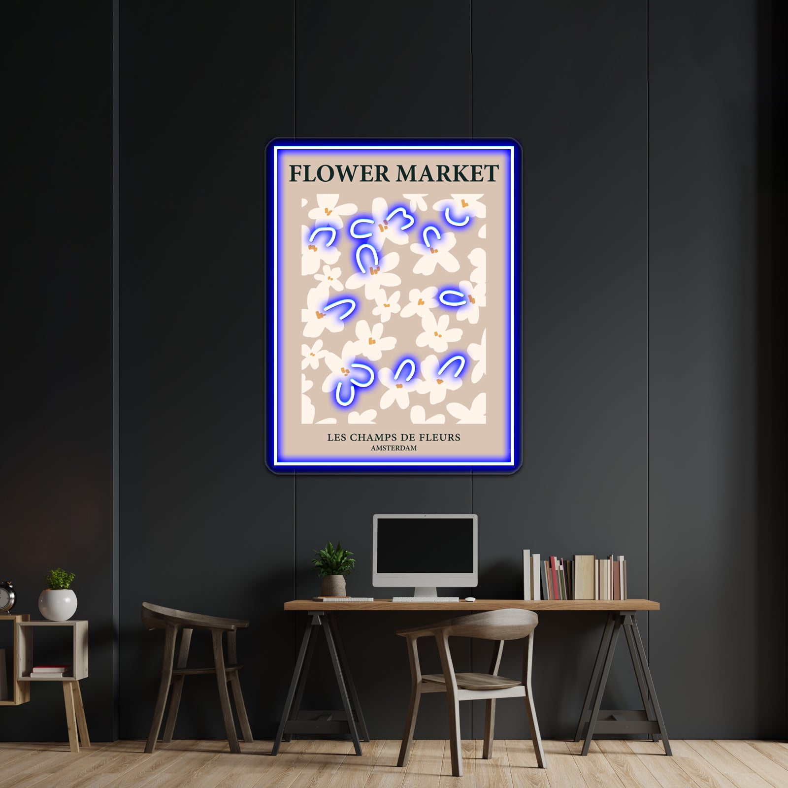 Amsterdam Neutral Beige Flowers Light Academia Aesthetic Wall Artwork Neon Signs | Shineneon