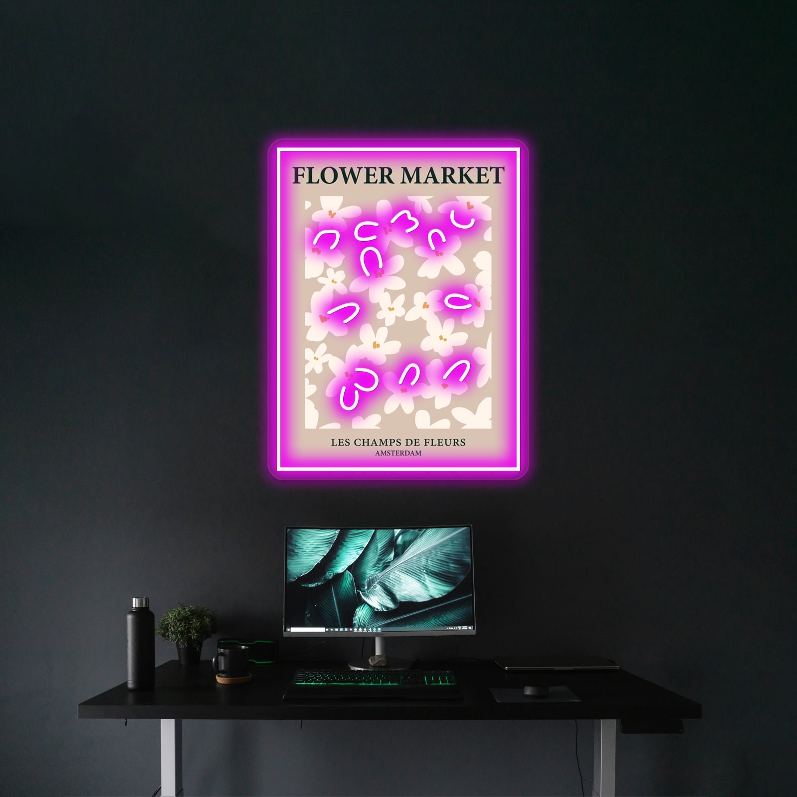 Amsterdam Neutral Beige Flowers Light Academia Aesthetic Wall Artwork Neon Signs | Shineneon