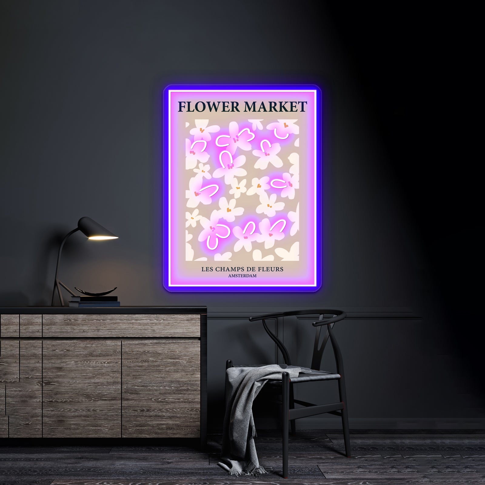 Amsterdam Neutral Beige Flowers Light Academia Aesthetic Wall Artwork Neon Signs | Shineneon