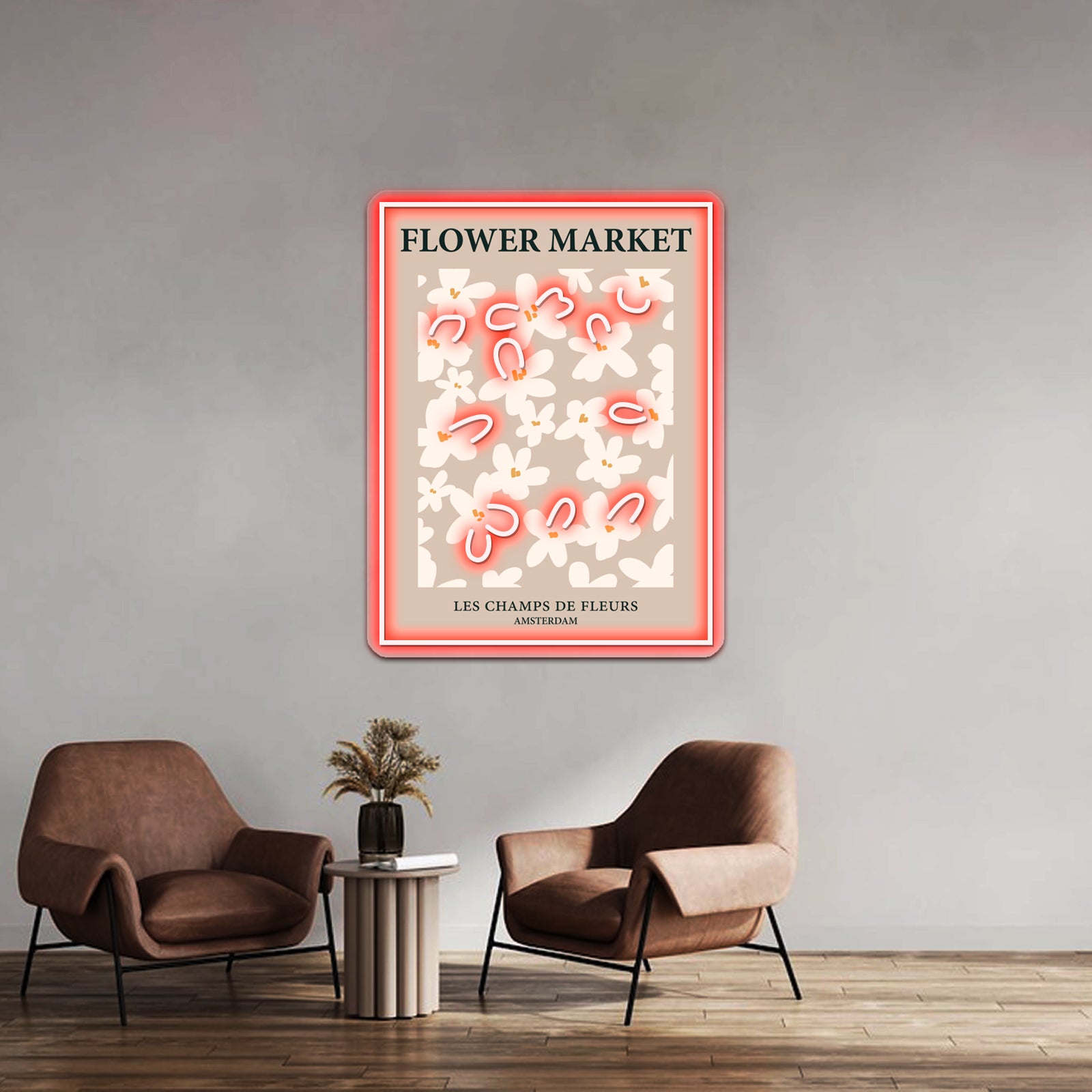 Amsterdam Neutral Beige Flowers Light Academia Aesthetic Wall Artwork Neon Signs | Shineneon