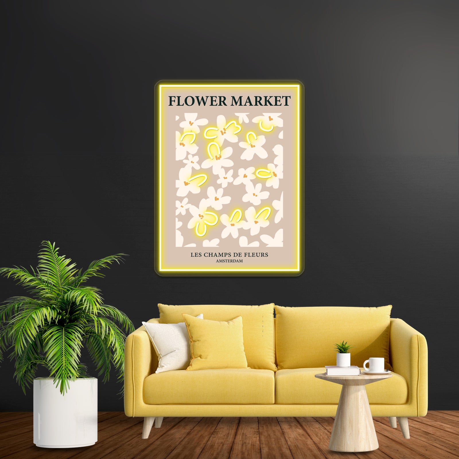 Amsterdam Neutral Beige Flowers Light Academia Aesthetic Wall Artwork Neon Signs | Shineneon