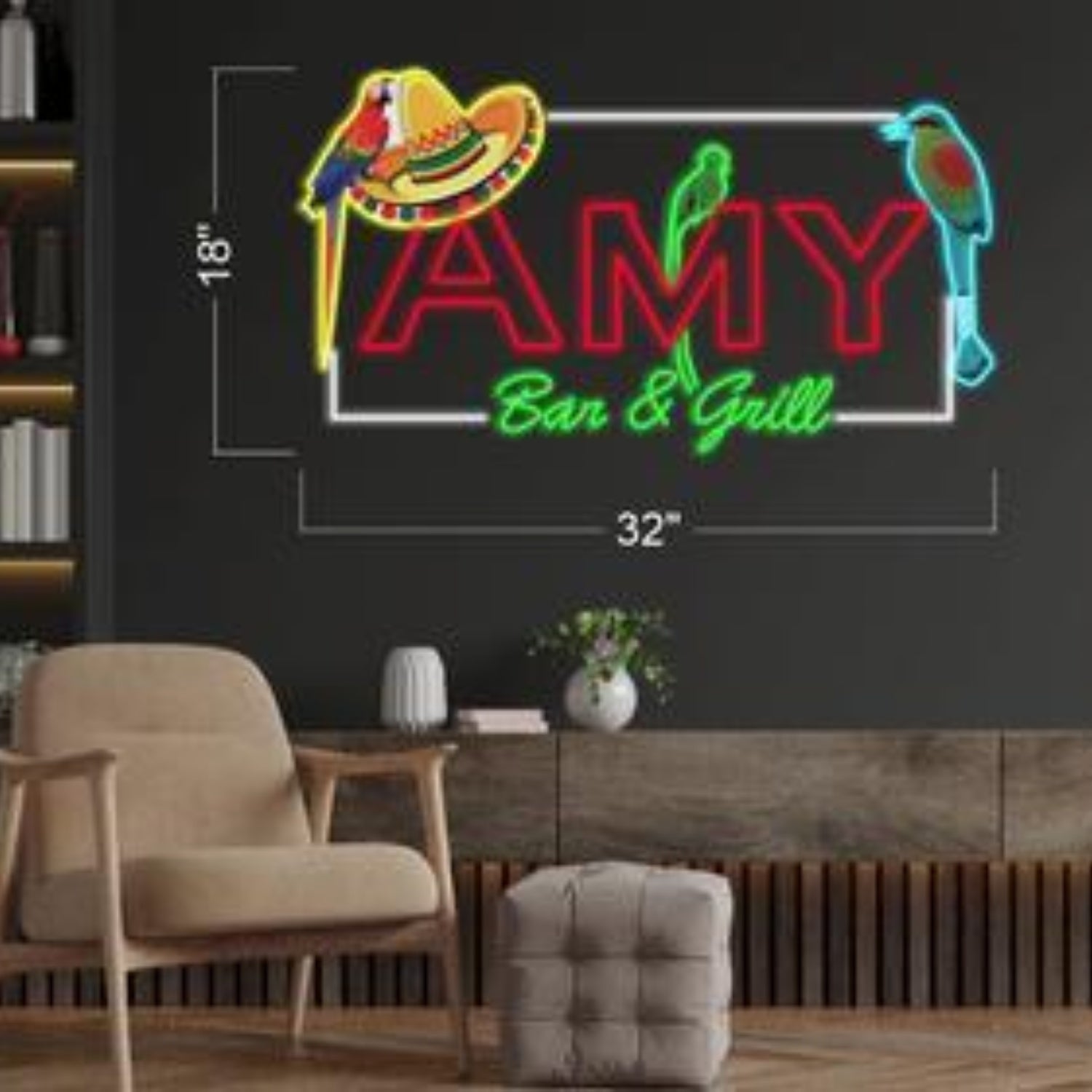 Amy Bar Grill Multicolor Parrot Decor Led Neon Sign For Lounge Restaurant Indoor | Shineneon