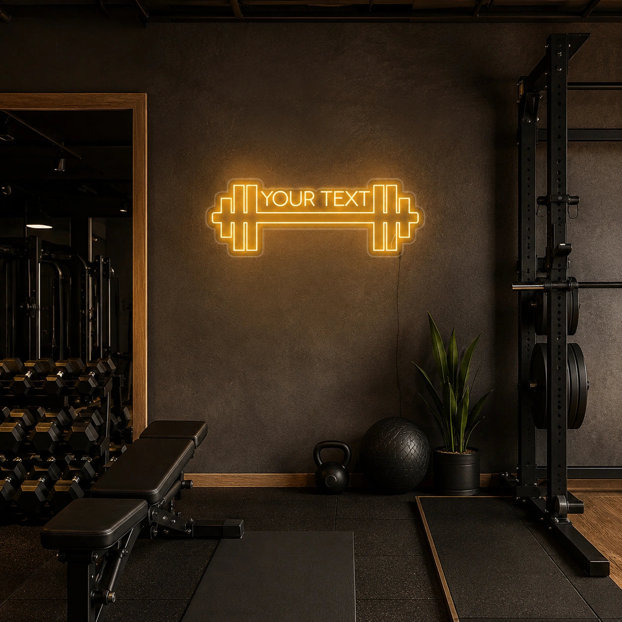 An Empty Gym With Rows LED Neon Sign - 03 Real Lifestyle Scene