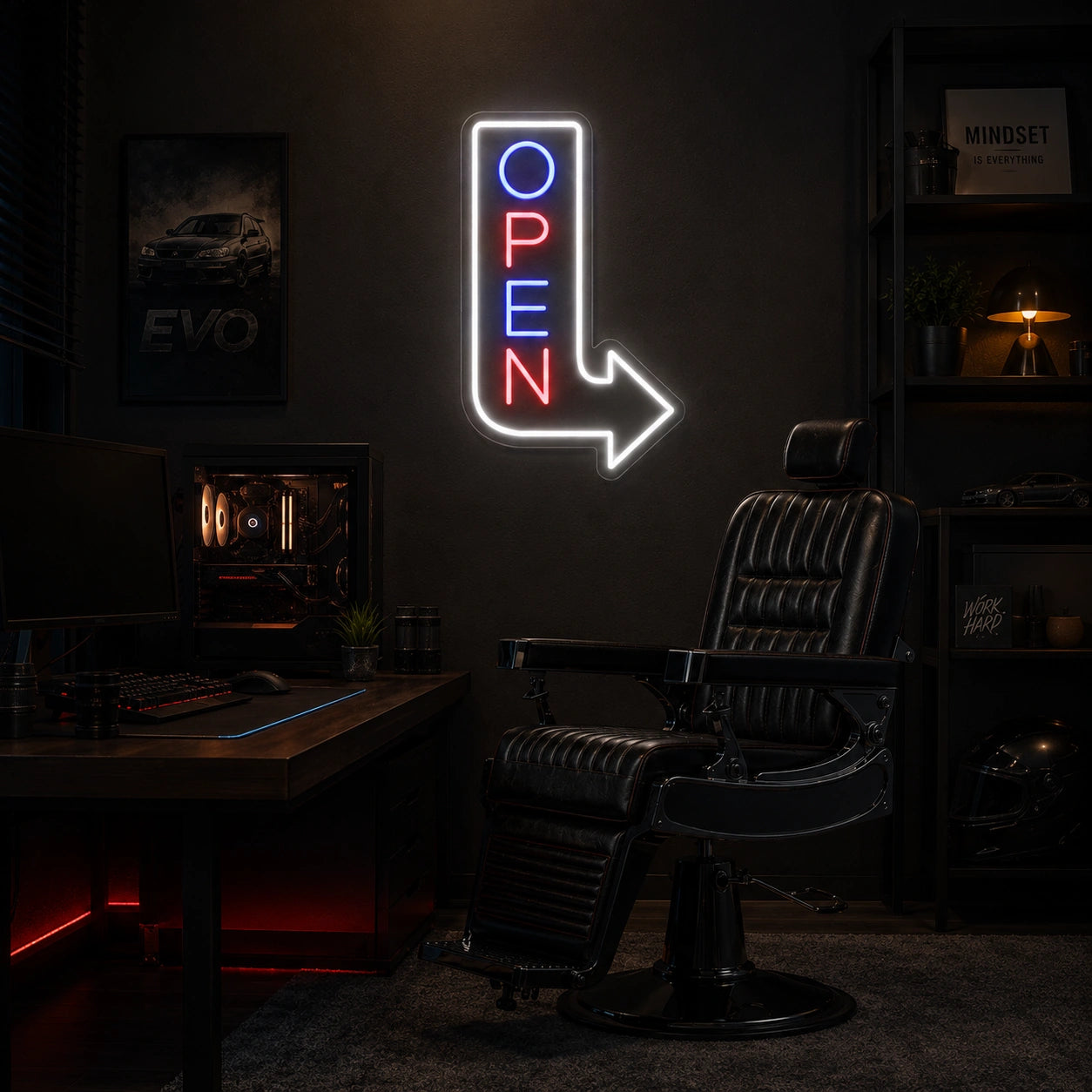 An Office Chair Sitting In LED Neon Sign - 03 Real Lifestyle Scene