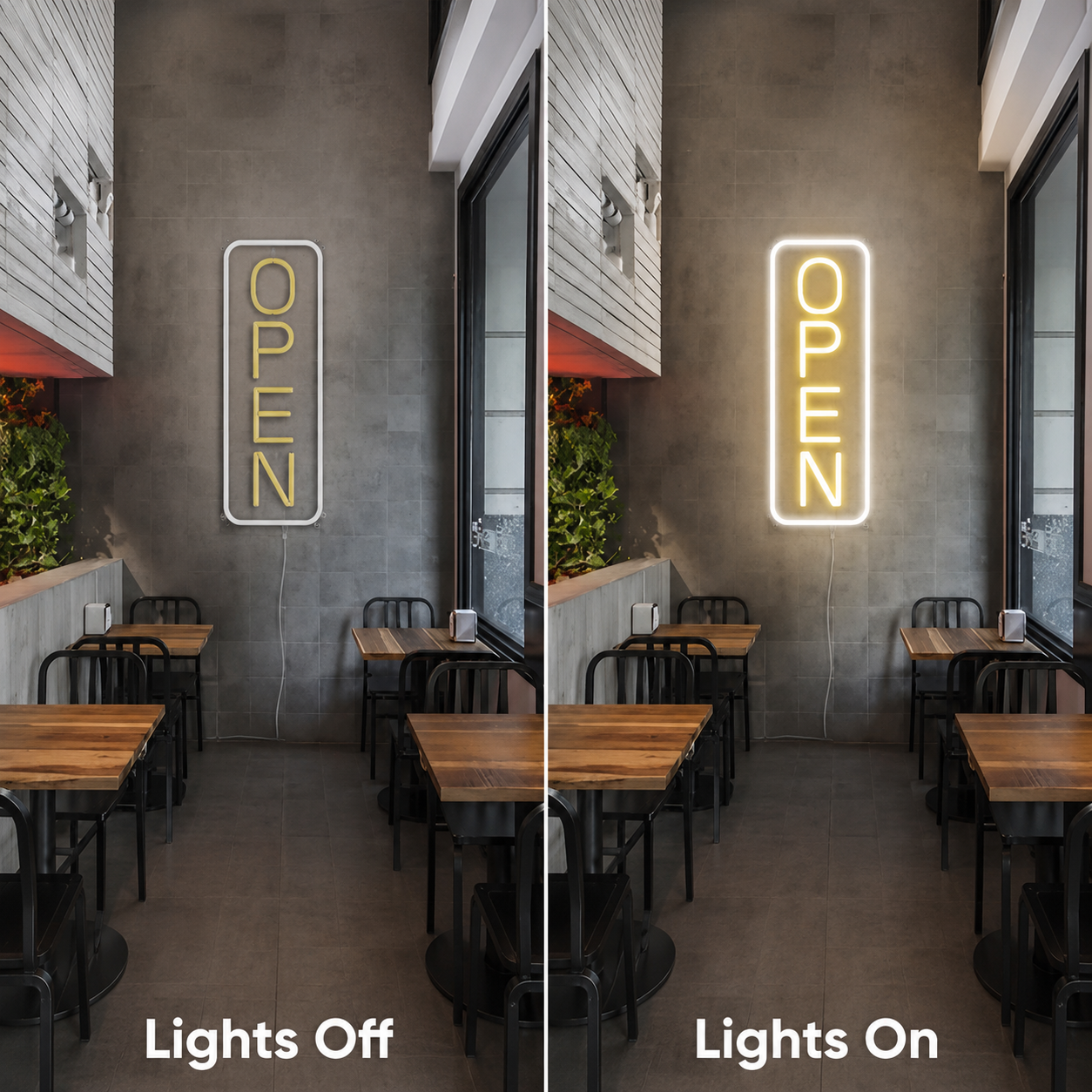 An Open Is Lit Wall Decor LED Neon Sign - 06 Day Night Comparison