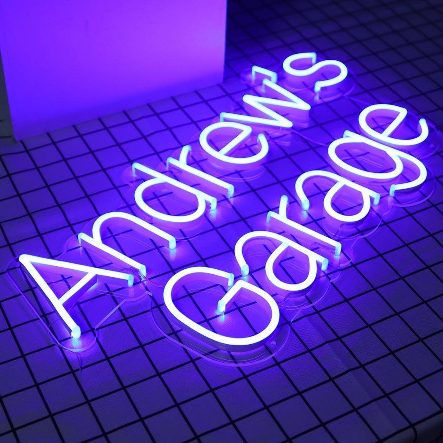 Andrews Garage Purple-Blue Script Led Neon Sign For Custom Workshop Decor | Shineneon
