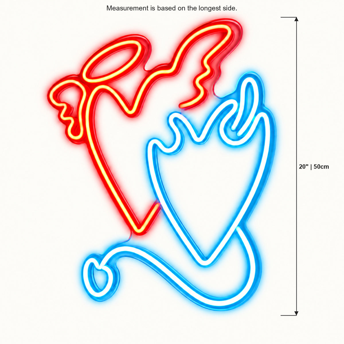 Angel and Demon Heart LED Neon Sign longest-side 20-inch size example