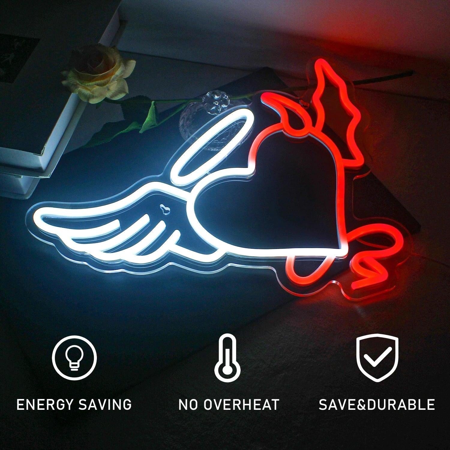 Angel - Devil Heart Led Neon Sign For Home Bar Bedroom Decor - Shineneon