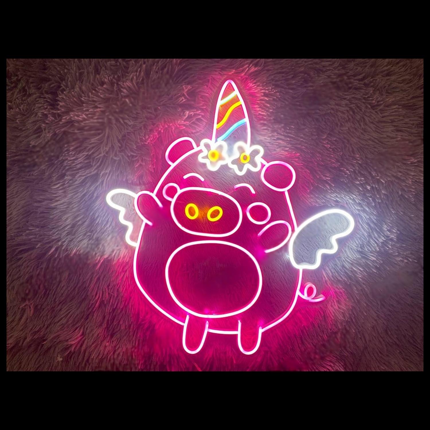 Angel Pig With Unicorn Wings Led Neon Sign For Kids Room Nursery Decor | Shineneon