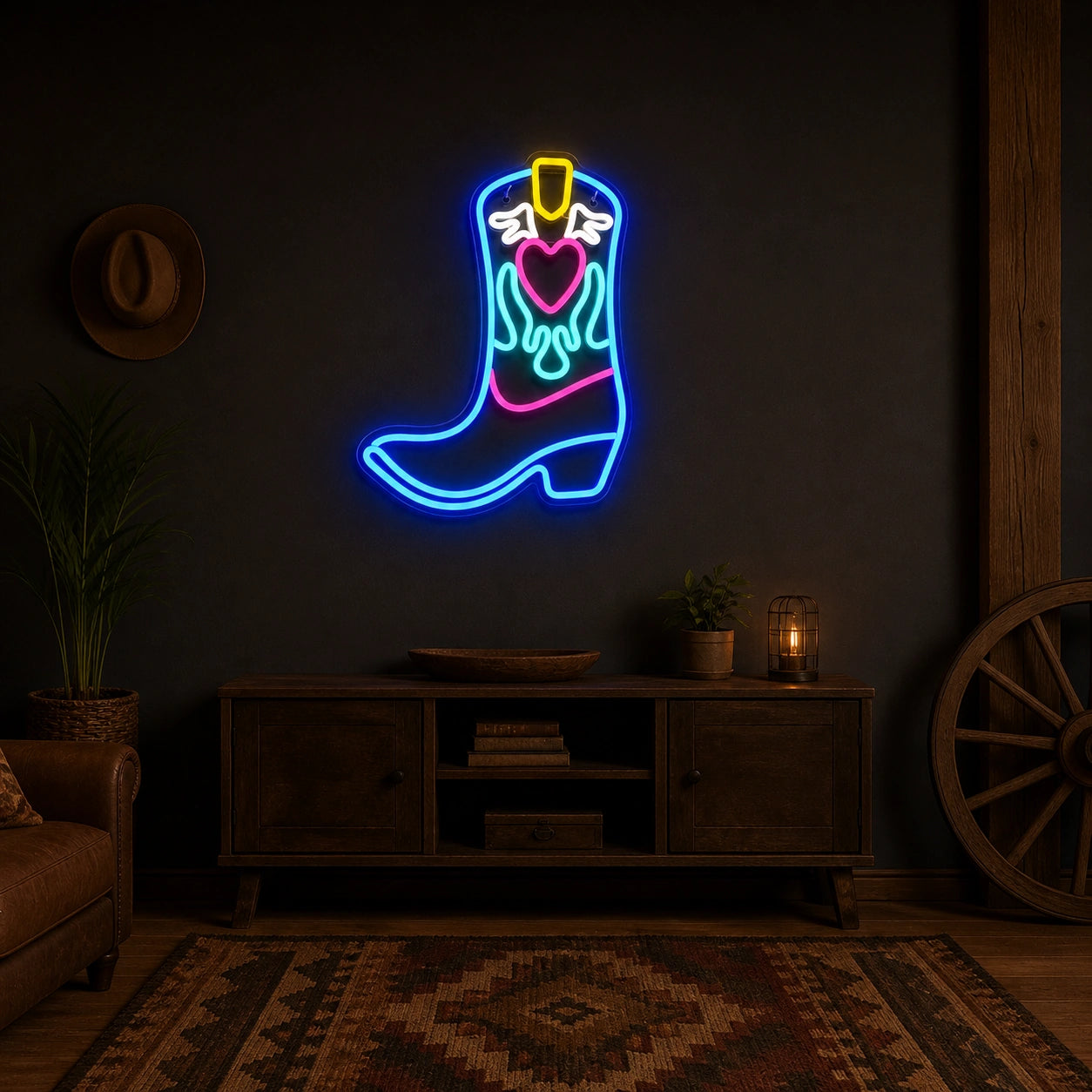 Angel Winged Cowboy Boot Vintage LED Neon Sign size image