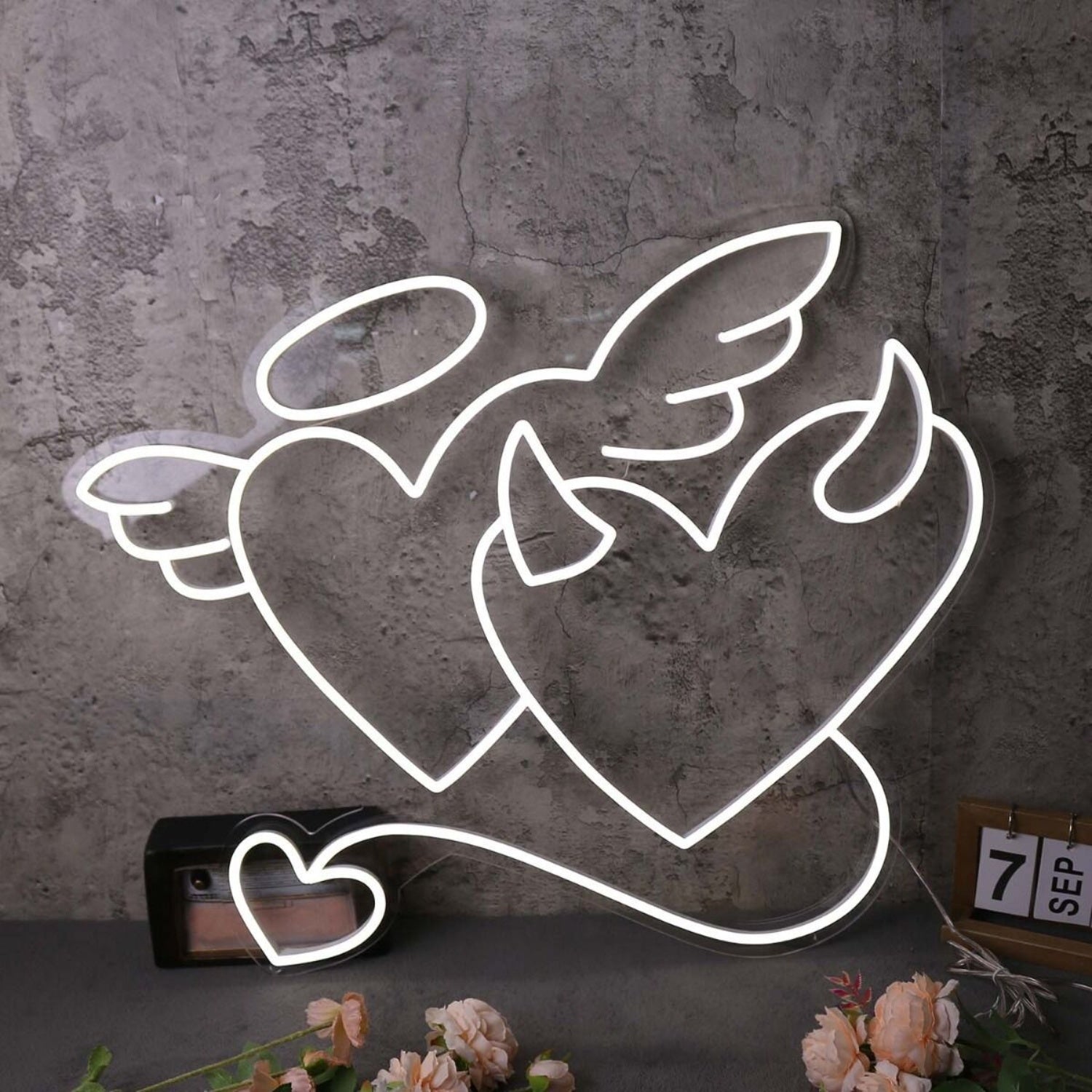 Angle And Devil Heart White Neon Sign | Shineneon